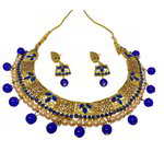*Золотое и синее индийское украшение на шею со стразами, искусственными камнями