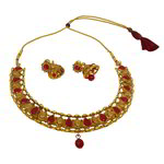 *Бордовое, золотое и красное индийское украшение на шею со стразами