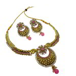 *Золотое и розовое индийское украшение на шею со стразами, искусственными камнями