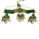 *Зелёное и золотое индийское украшение на шею со стразами, искусственными камнями