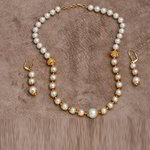 *Молочное, цвета меди и золотое медное индийское украшение на шею с бисером, перламутровыми бусинками