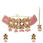 *Золотое и розовое индийское украшение на шею со стразами, искусственными камнями