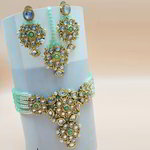 *Цвета меди, зелёное и золотое медное индийское украшение на шею со стразами, перламутровыми бусинками