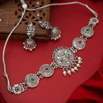 *Серебристое и розовое индийское украшение на шею со стразами, перламутровыми бусинками