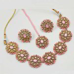 *Золотое и розовое индийское украшение на шею со стразами