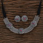 *Серебристое и розовое латунное индийское украшение на шею со стразами