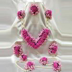 *Золотое и розовое индийское украшение на шею с перламутровыми бусинками