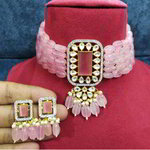 *Золотое и розовое индийское украшение на шею со стразами