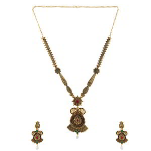 Зелёное и золотое индийское украшение на шею со стразами