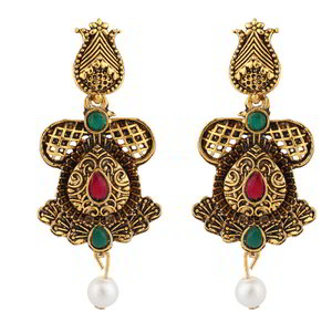 Зелёное и золотое индийское украшение на шею со стразами