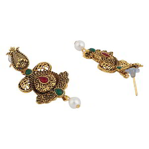 Зелёное и золотое индийское украшение на шею со стразами