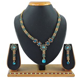 Золотое и синее индийское украшение на шею со стразами