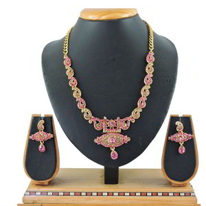 Золотое и розовое индийское украшение на шею со стразами