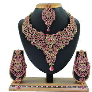 Золотое и розовое индийское украшение на шею со стразами