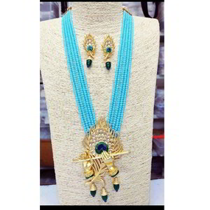 Золотое и синее индийское украшение на шею из латуни со стразами