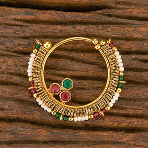 Цвета меди, зелёное и золотое медное индийское кольцо в нос со стразами
