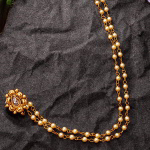 Бежевое, коричневое и золотое индийское кольцо в нос со стразами, перламутровыми бусинками