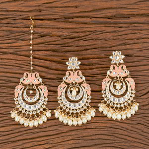 Золотое и розовое латунное индийское украшение на голову (манг-тика) с искусственными камнями, перламутровыми бусинками
