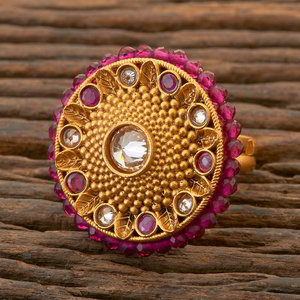 Молочное и золотое женское индийское кольцо из латуни с бисером