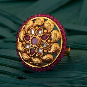 Золотое и розовое латунное женское индийское кольцо с бисером