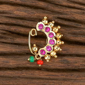 Цвета меди, зелёное и золотое медное индийское кольцо в нос со стразами