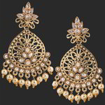 *Молочные и золотые латунные индийские серьги со стразами, перламутровыми бусинками