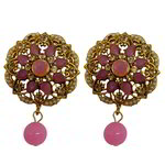 *Золотые и розовые латунные индийские серьги с перламутровыми бусинками