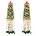 *Зелёные и золотые индийские серьги с бисером, перламутровыми бусинками