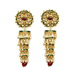 *Золотые индийские серьги с искусственными камнями, перламутровыми бусинками
