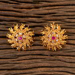 *Бордовые, золотые и красные латунные индийские серьги со стразами