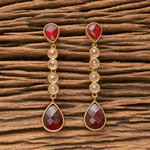 *Бордовые, золотые и красные латунные индийские серьги со стразами