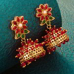 *Зелёные и золотые индийские серьги с искусственными камнями