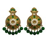 *Зелёные и золотые латунные индийские серьги со стразами