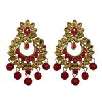 *Бордовые, золотые и красные латунные индийские серьги со стразами