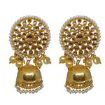 *Молочные и золотые латунные индийские серьги со стразами