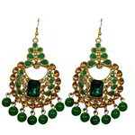 *Зелёные и золотые латунные индийские серьги со стразами