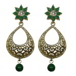 *Зелёные и золотые латунные индийские серьги со стразами