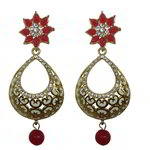*Бордовые, золотые и красные латунные индийские серьги со стразами