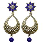 *Золотые и синие индийские серьги из латуни со стразами
