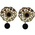 *Чёрные, золотые и серые латунные индийские серьги со стразами