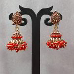 *Бордовые, золотые и красные индийские серьги с бисером