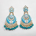 *Золотые и синие индийские серьги со стразами, перламутровыми бусинками