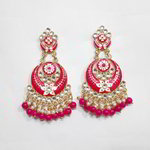 *Золотые и розовые индийские серьги со стразами, перламутровыми бусинками