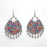 *Серебристые индийские серьги с искусственными камнями