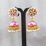 *Золотые и розовые индийские серьги с бисером