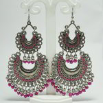 *Серебристые и розовые индийские серьги с перламутровыми бусинками