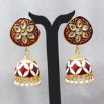*Бордовые, золотые и красные индийские серьги с перламутровыми бусинками