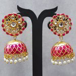 *Золотые и розовые индийские серьги с перламутровыми бусинками