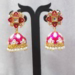 *Золотые и розовые индийские серьги с перламутровыми бусинками