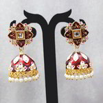 *Бордовые, золотые и красные индийские серьги с перламутровыми бусинками